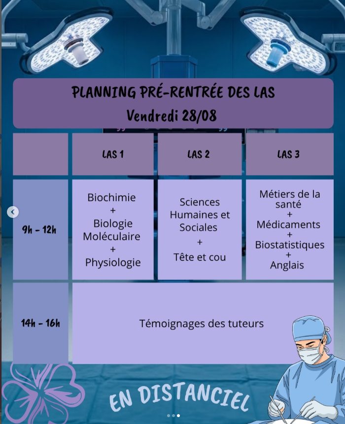 Planning de pré-rentrée des L.AS 2 w2